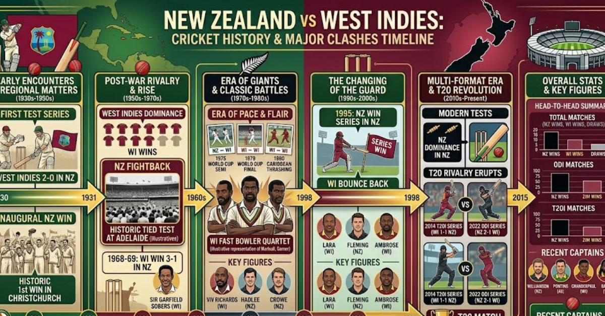 New Zealand vs West Indies Cricket Timeline & History