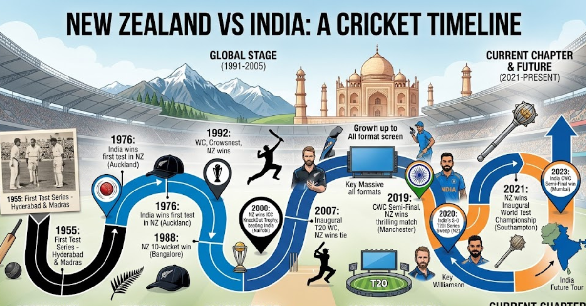 India vs New Zealand Cricket Team Timeline